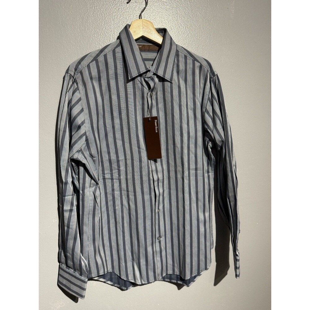 Mens Perry Ellis Geometric Blue Button Up Long Sleeve Shirt  Size Medium